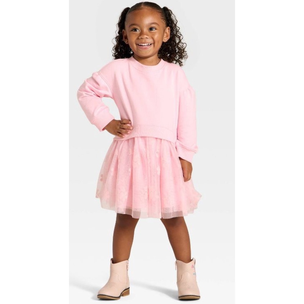 Cat & Jack Toddler Girls Pink Sweatshirt Tulle Tutu Floral Dress 2T NWT
